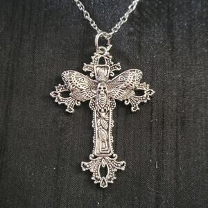 Death moth skull crucifix cross necklace